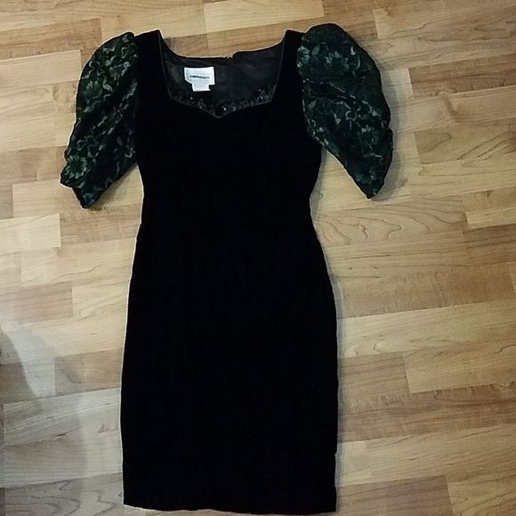 GUNNE SAX JESSICA MCCLINTOCK  SEQUIN SQUARE NECK LACE PUFF SLEEVES VELVET LACE 5 - Picture 2 of 9